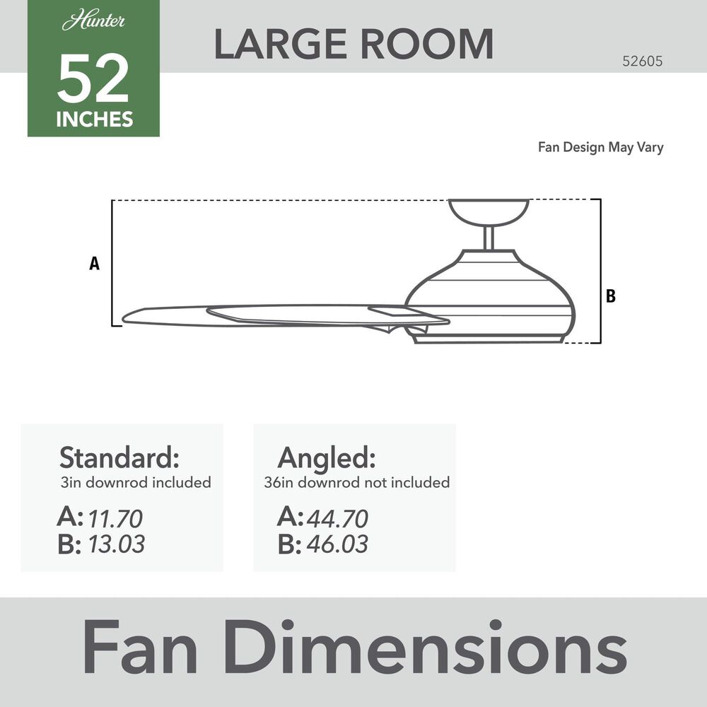 Hunter 52&quot; Malden Matte Black Ceiling Fan with LED Light Kit and Handheld Remote, , large