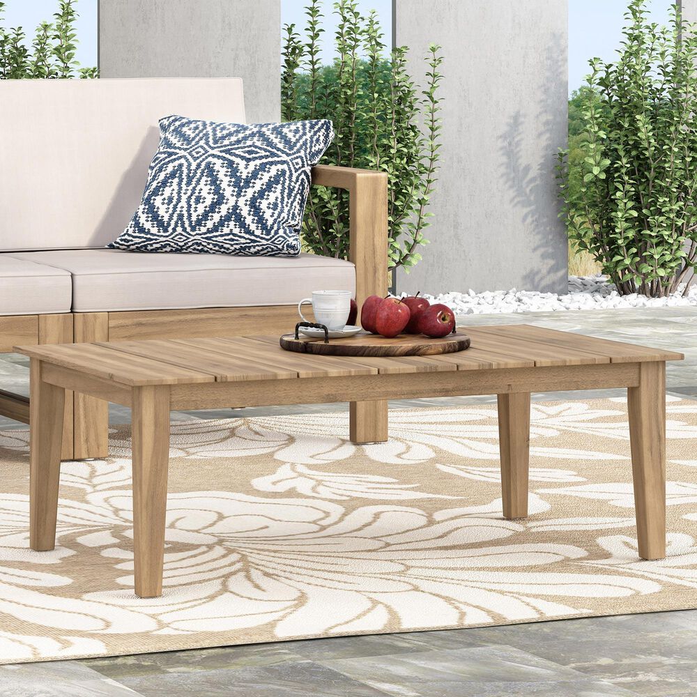 Hearth and Haven Outdoor Coffee Table with Slatted Top in Light Brown, , large