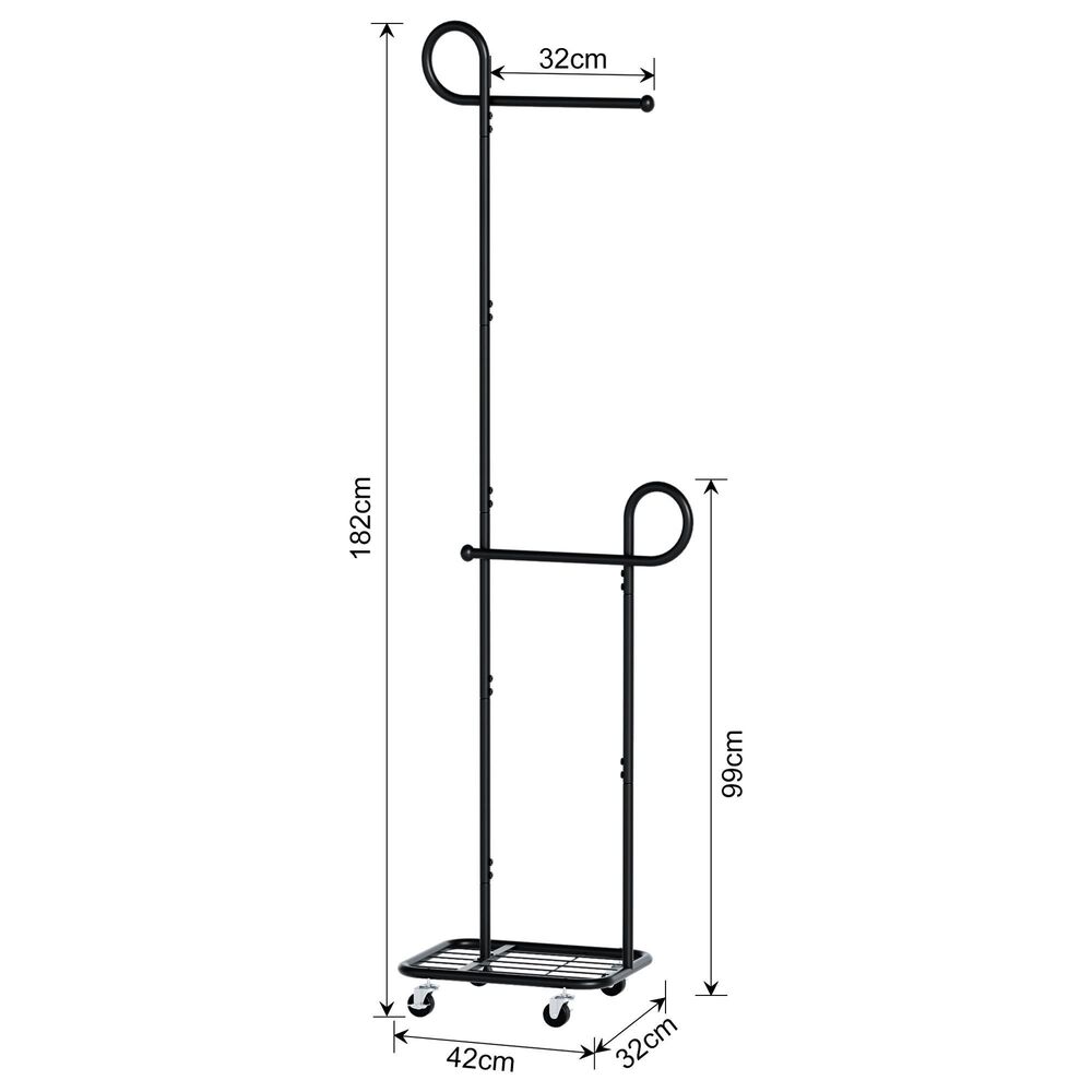 HOMLUX F-Shape Indoor Coat Rack with Lockable Wheeled Bases and Hat Hooks in Black, , large