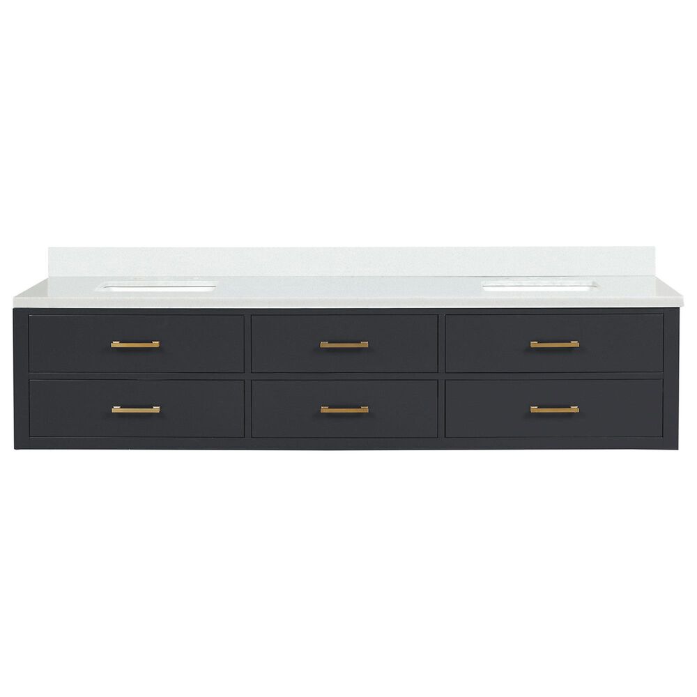 Lexora Home Castor 84&quot; Double Bathroom Vanity in Black with 2 cm White Quartz Top and Rectangular Sinks, , large