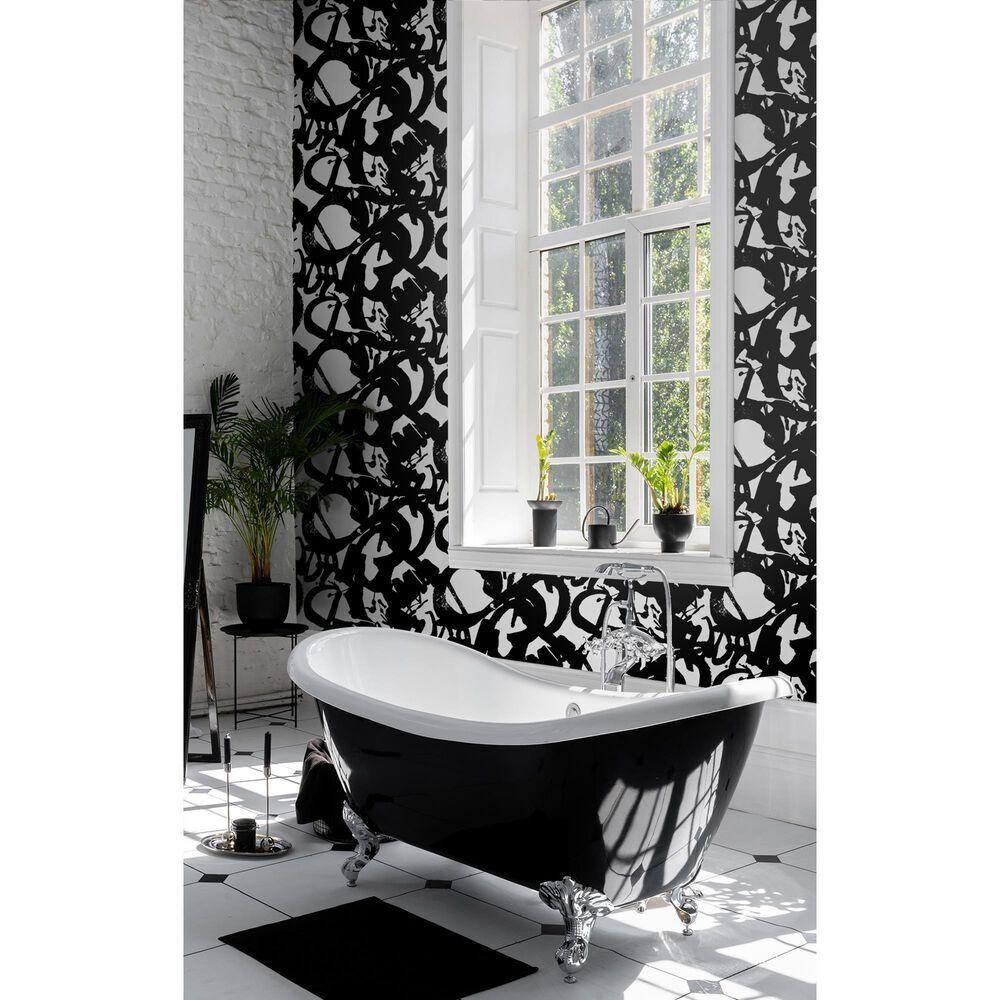 Wallquest Inkblot 216&quot; x 20.5&quot; Peel and Stick Wallpaper in Onyx, , large