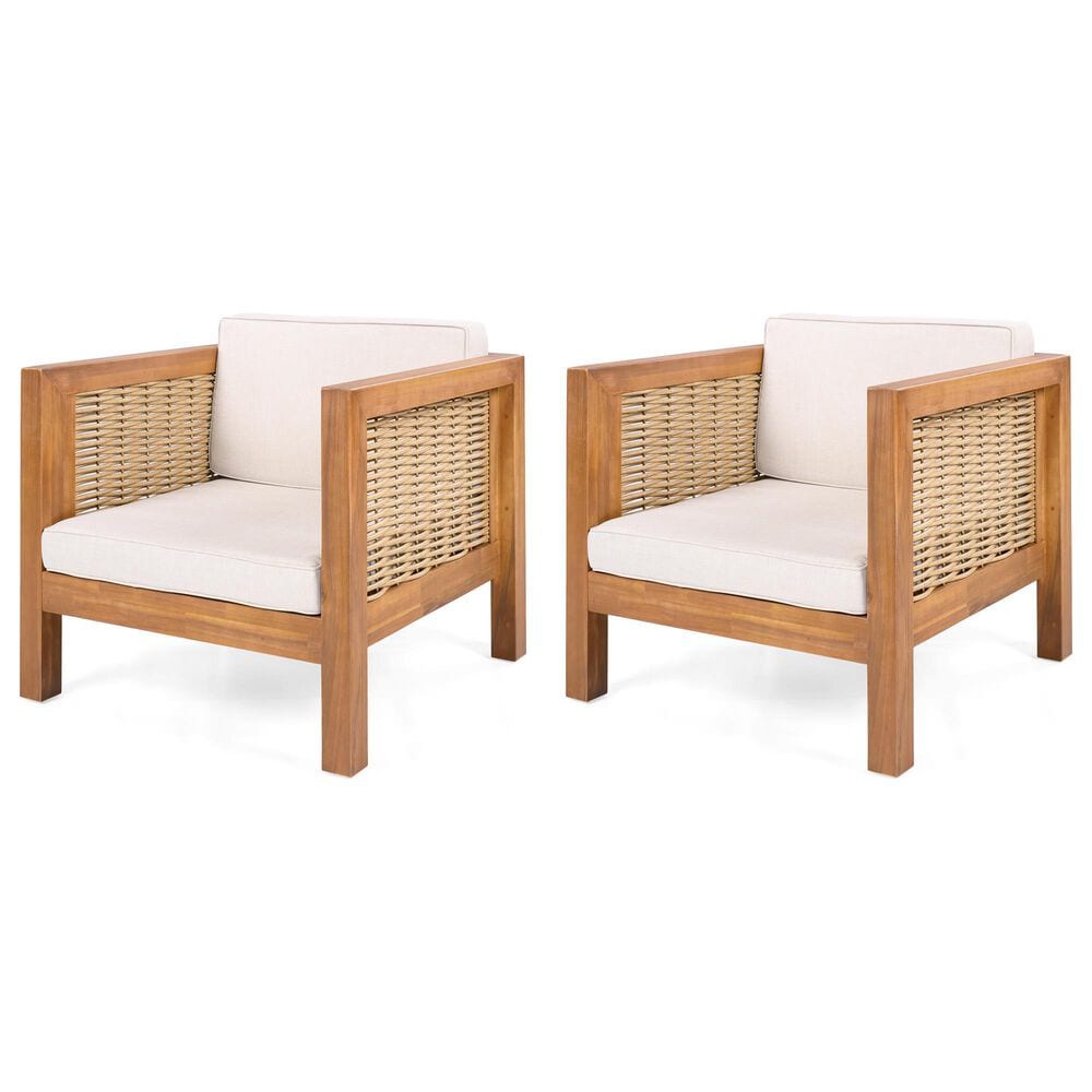 Hearth and Haven Outdoor Club Chair with Teak Frame in Beige (Set of 2), , large