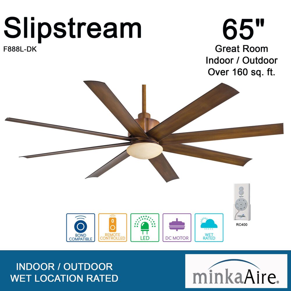 Minka-Aire Slipstream 65" Indoor/Outdoor Ceiling Fan with LED Light in Distressed Koa, , large