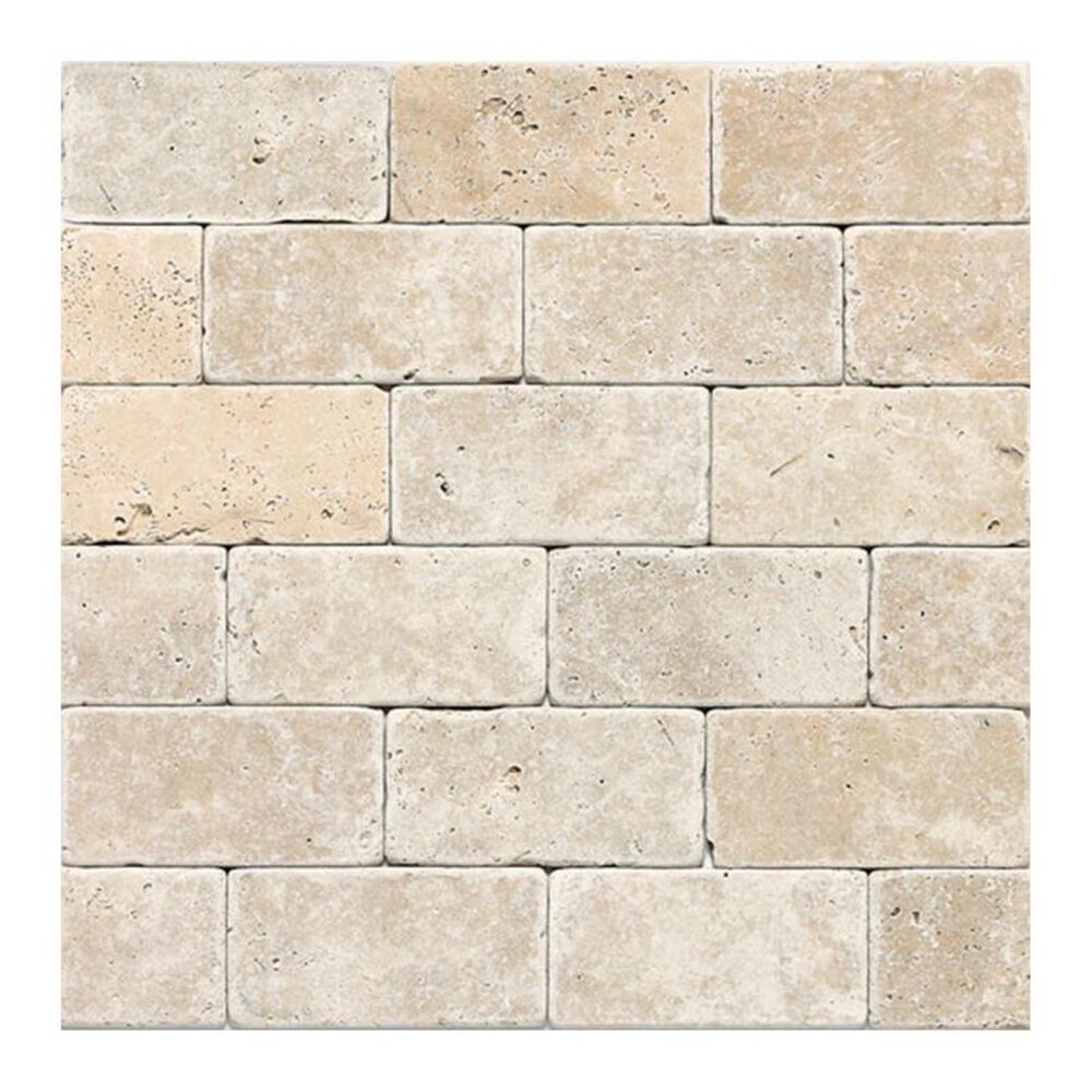 Dal-Tile Travertine 6" x 3" Tumbled Stone Tile in Mediterranean Ivory, , large