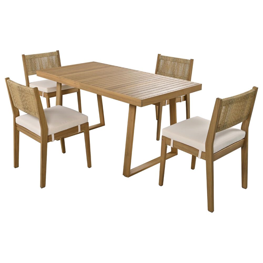 Hearth and Haven 5-Piece Outdoor Wooden Dining Set with U-Leg Table and Cushioned Chairs in Beige, , large