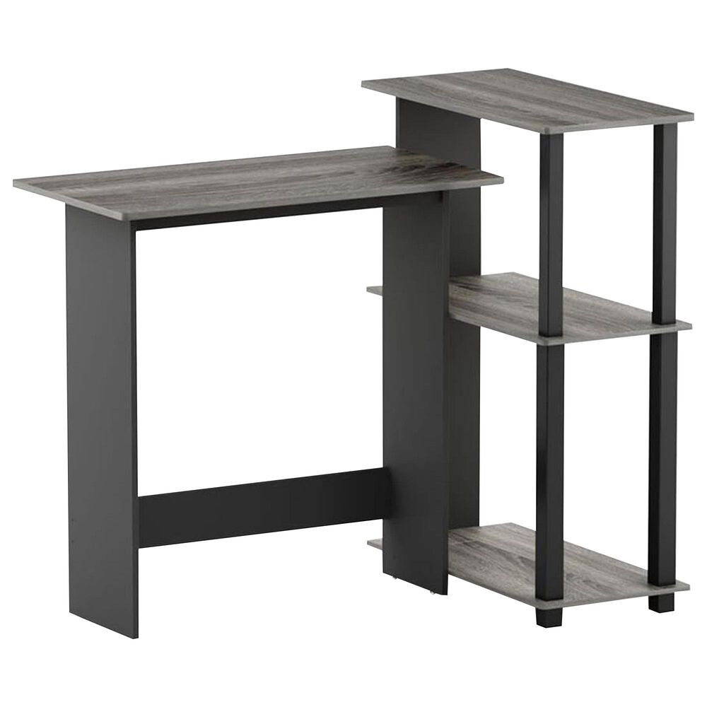 HOMLUX L-Shaped Computer Desk with Open Display Shelves in French Oak Grey and Black, , large