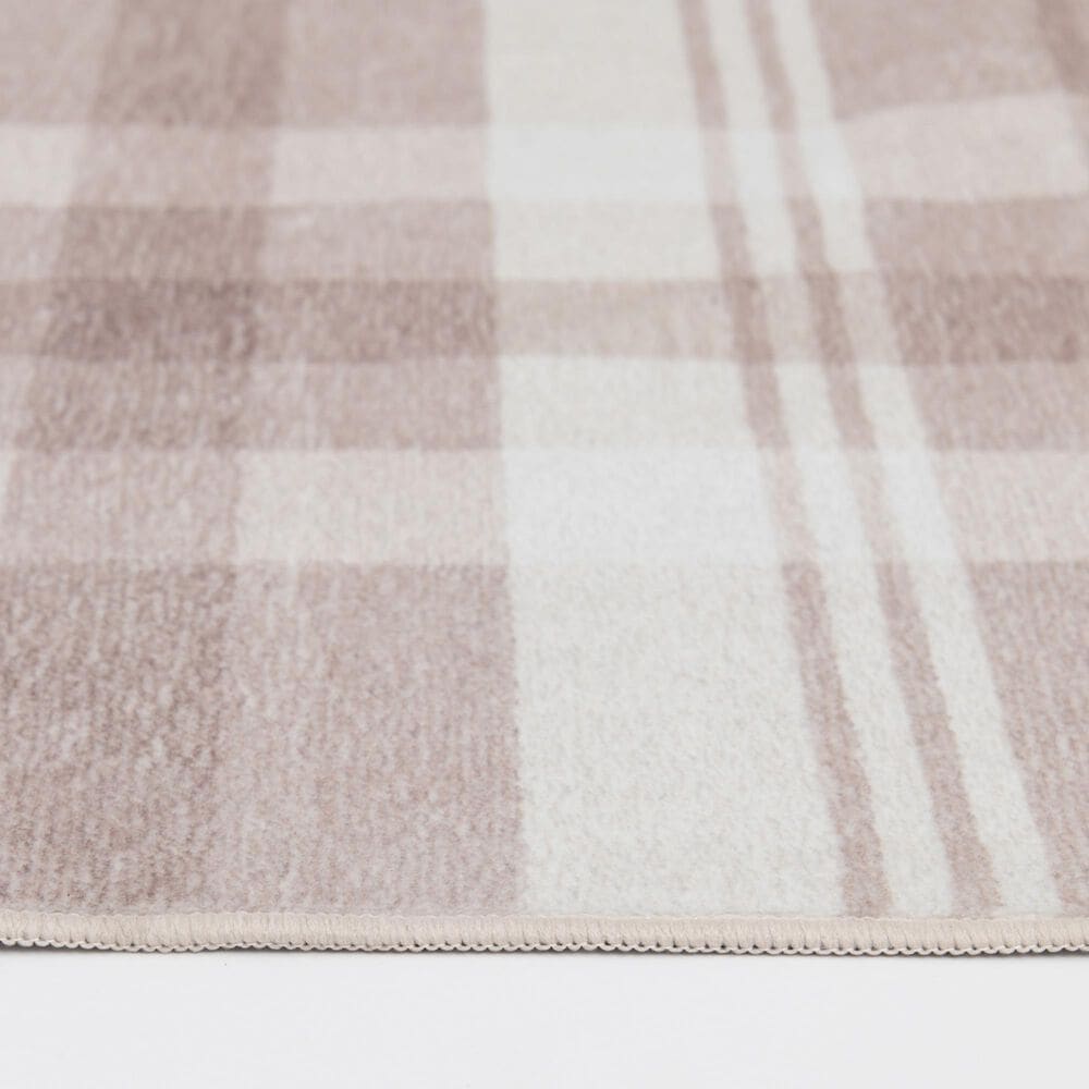 Central Oriental Rugease Plaid 5&#39; x 7&#39; Beige and Ivory Area Rug, , large