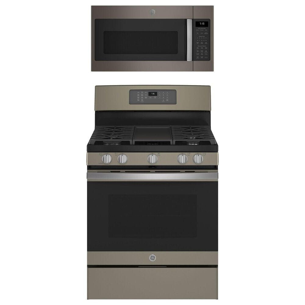 GE Appliances 2-Piece Kitchen Package with 30"" Gas Range and 1.9 Cu. Ft. Microwave Oven in Slate, , large