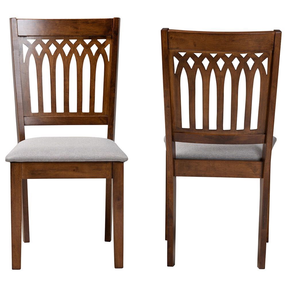 Baxton Studio Genesis Side Chair with Grey Cushion in Walnut Brown (Set of 2), , large
