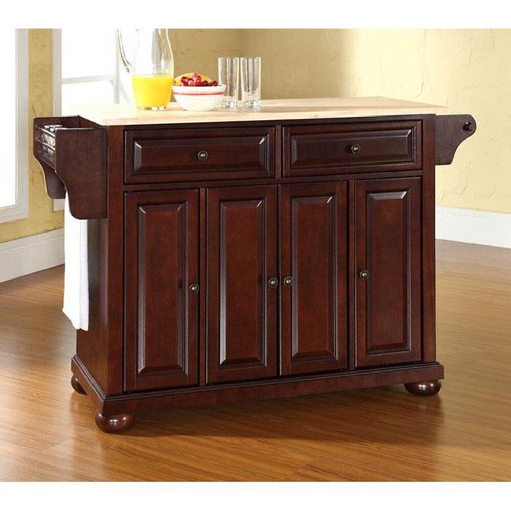 Crosley Furniture Alexandria Vintage Mahogany Natural Wood Top Kitchen Island, , large
