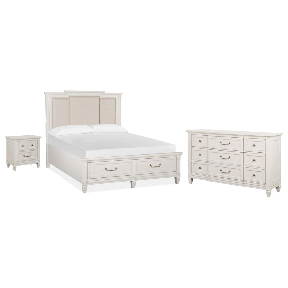 Nicolette Home Willowbrook Queen Storage Bed with Upholstered Headboard with Dresser and Nightstand in Egg Shell White, , large