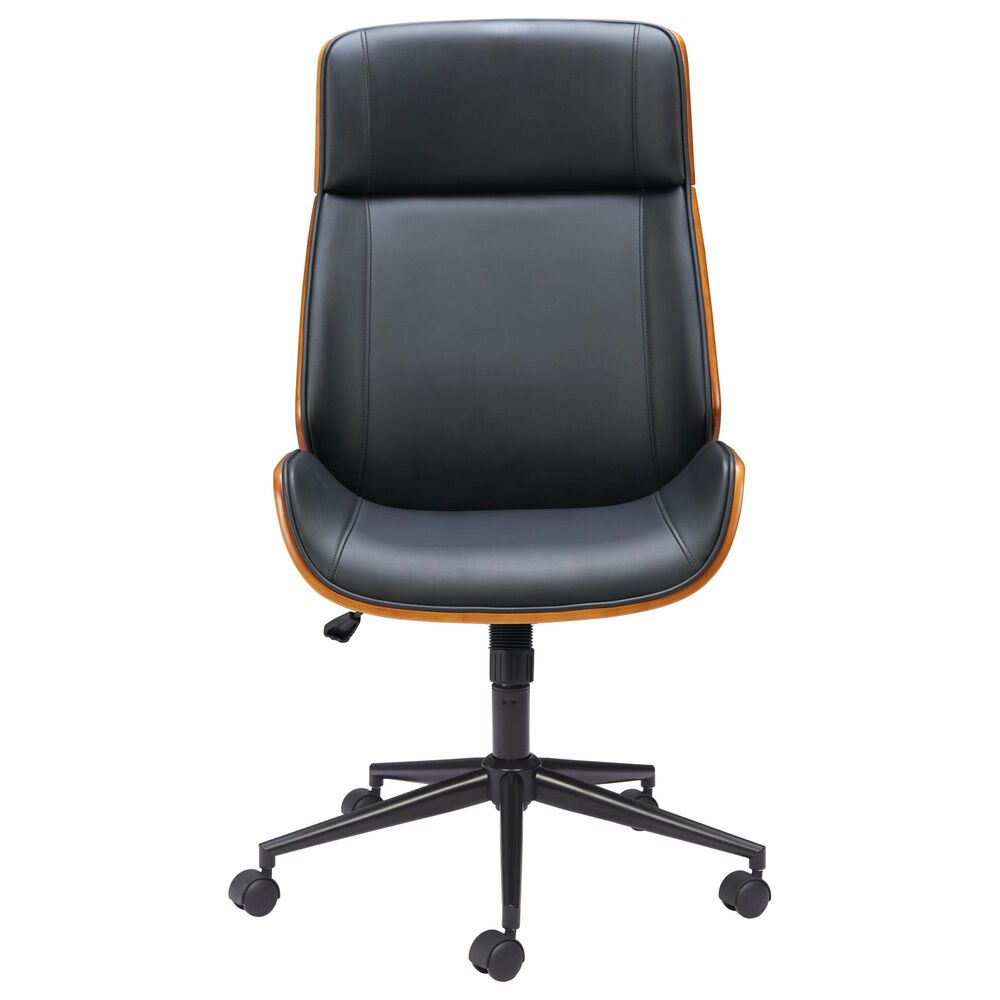 Zuo Modern Flex High Back Office Chair with Black Faux Leather in Black and Walnut, , large