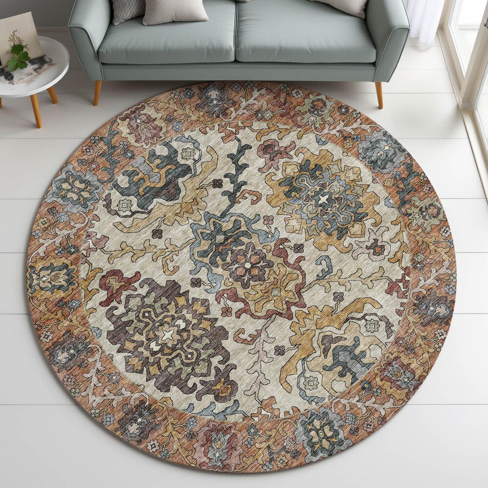 Dalyn Rug Company Silk Road Copper, Ivory, Gold, Brown, Blue, Aloe and Blush 8&#39; Round Area Rug, , large