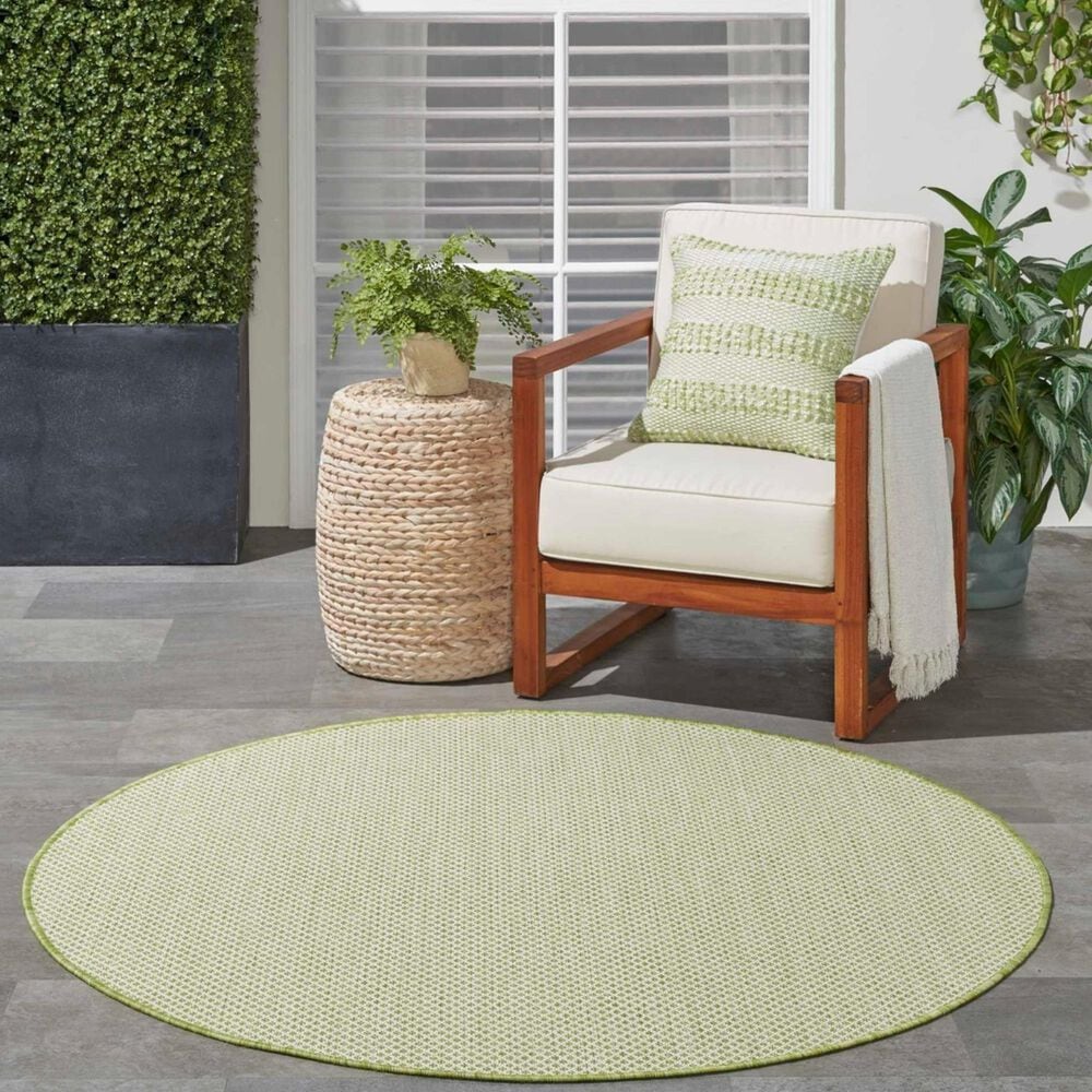Nourison Courtyard Ivory and Green 6&#39; Round Indoor/Outdoor Area Rug, , large