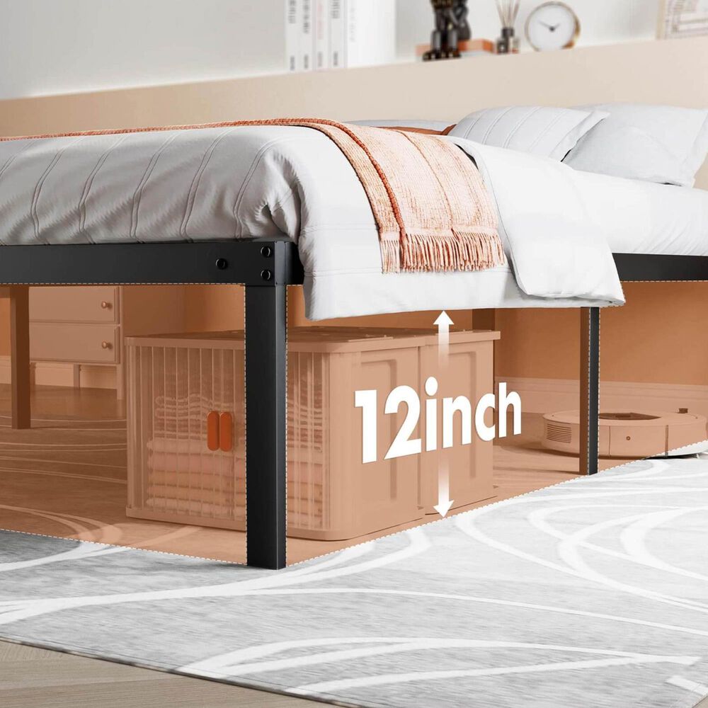 Hearth and Haven Queen Heavy Duty Metal Bed Frame in Black, , large