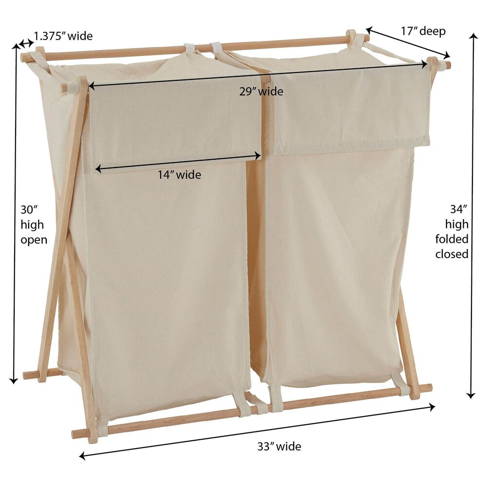 Household Essentials Collapsible Double X-Frame Laundry Hamper Sorter with Poly-Cotton Bags in Natural, , large