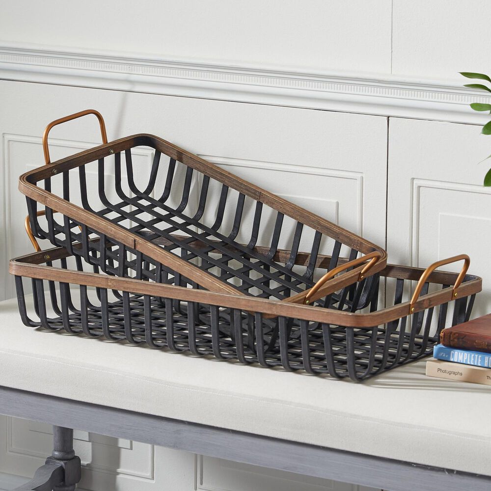 Maple and Jade 2-Piece Grid Wood Tray in Matte Black and Brown, , large
