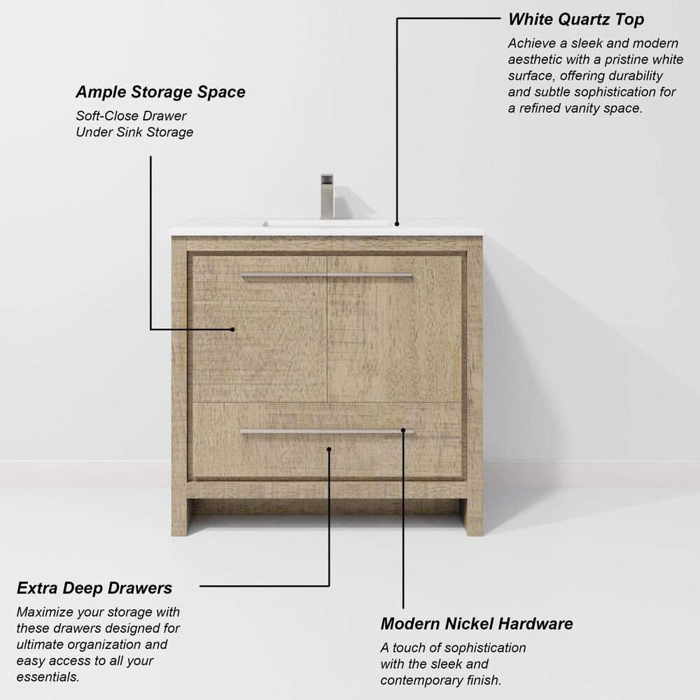 Lexora Home Lafarre 36" Single Bathroom Vanity in Rustic Acacia with 2 cm White Quartz Top and Rectangular Sink, , large