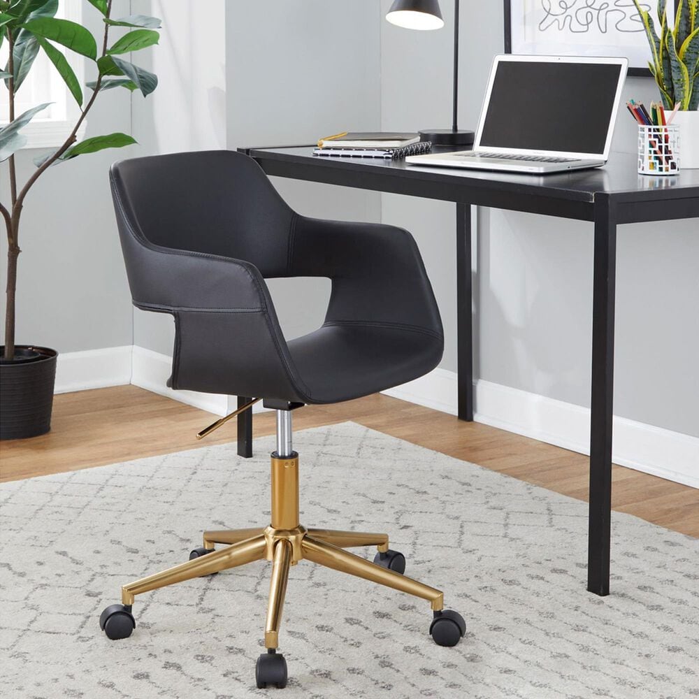 Lumisource Margarite Task Chair with Black Faux Leather Cushion in Gold, , large