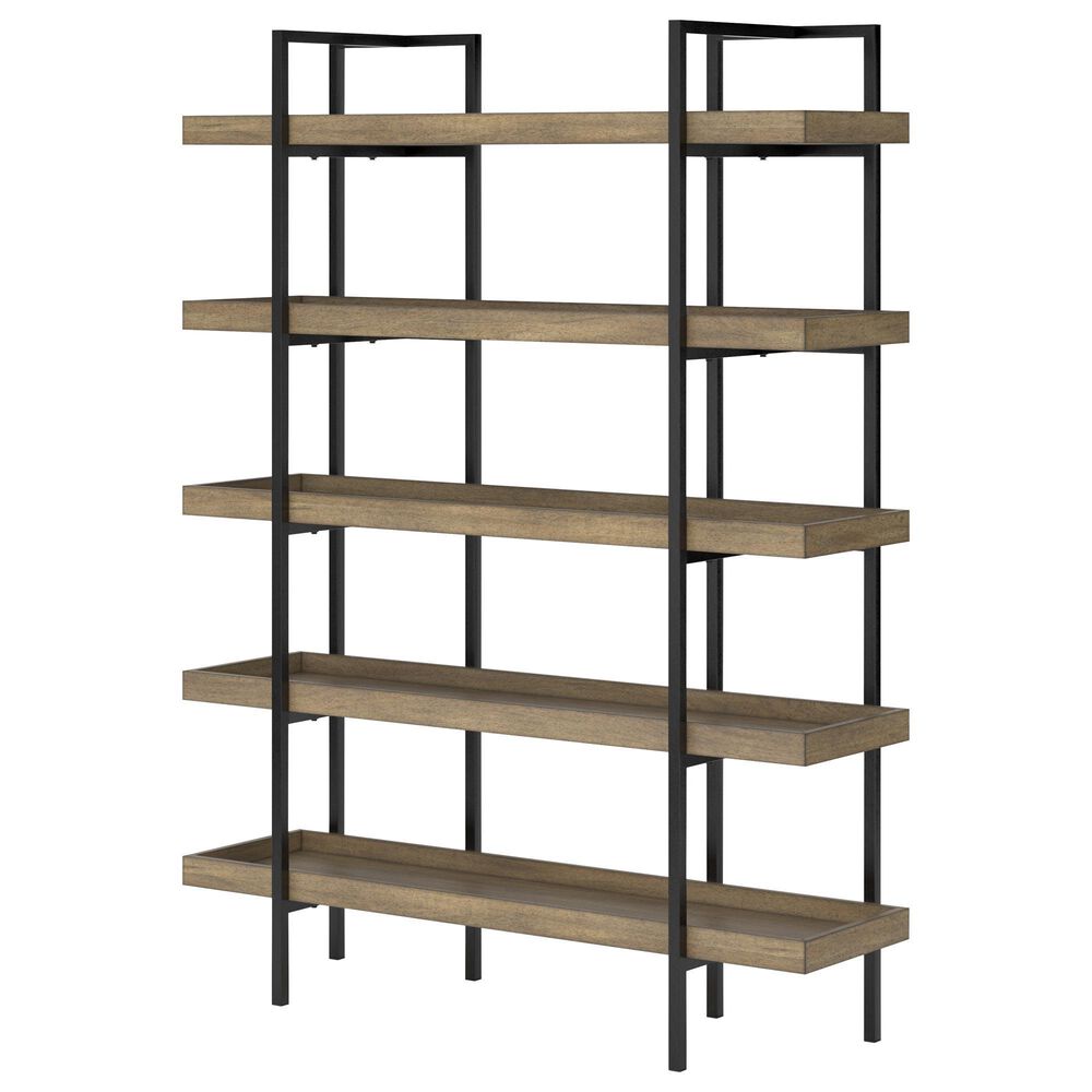 Ashley Montia 76&quot; Bookcase in Light Brown and Gunmetal Gray, , large