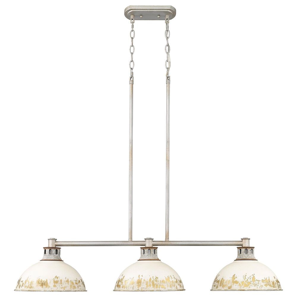 Golden Lighting Kinsley 3-Light Linear Pendant with Antique Ivory Shade in Aged Galvanized Steel, , large