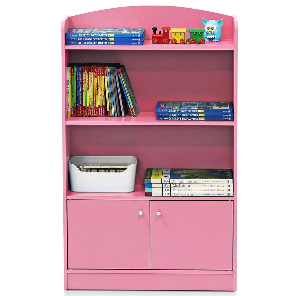 HOMLUX 4-Tier Bookshelf with 2-Door Storage Cabinet in Pink, , large