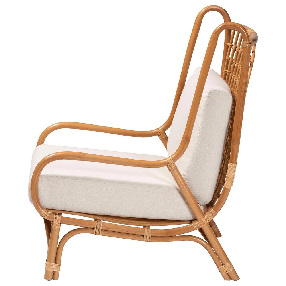 Baxton Studio Helina Accent Chair with Light Honey Rattan in White, , large