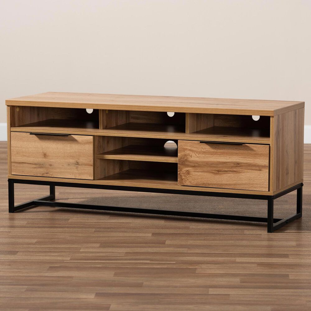 Baxton Studio Reid 2-Drawer TV Stand in Oak/Black, , large