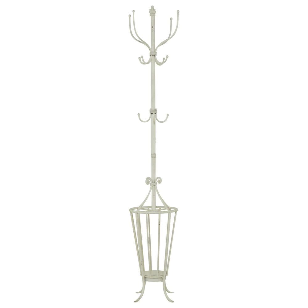 Maple and Jade 12-Hook Freestanding Coat Rack with Umbrella Storage Base in Distressed White, , large