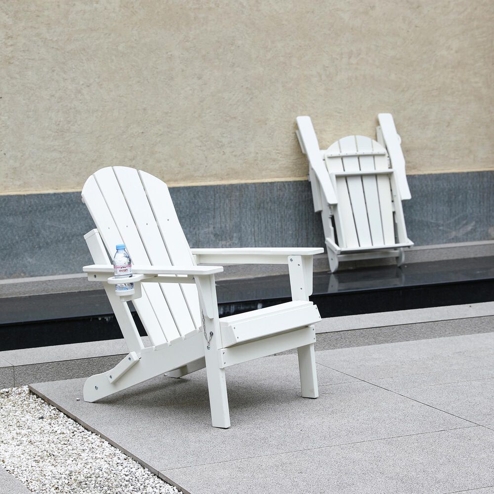 Hearth and Haven 34" Outdoor Folding Adirondack Chair with Cup Holder in White, , large