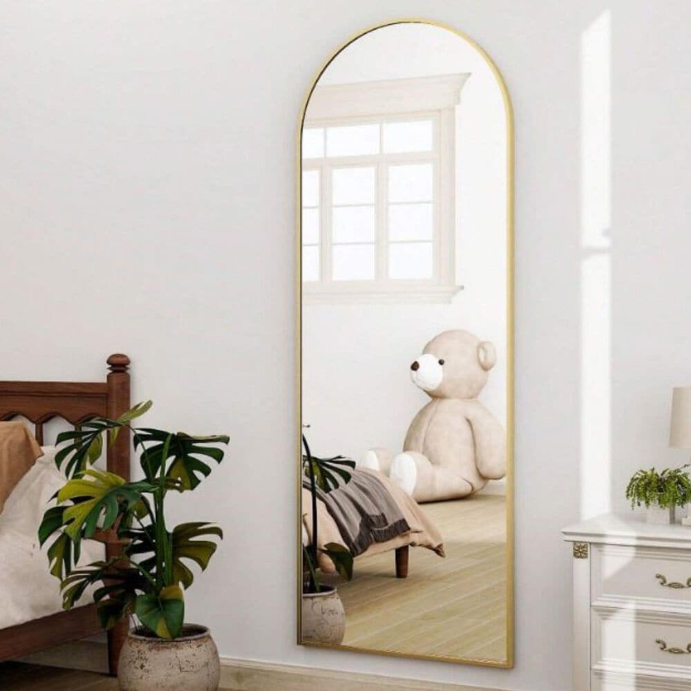 HOMLUX 18" x 58" Full Length Arched Floor Mirror in Gold, , large