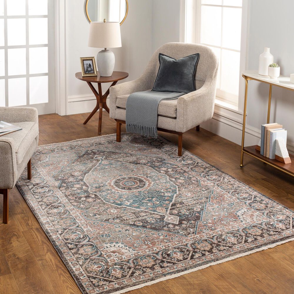 Surya Carlisle Oriental 5&#39;3&quot; x 7&#39;9&quot; Dusty Pink, Sage, Denim, Medium Brown and Dark Brown Area Rug, , large