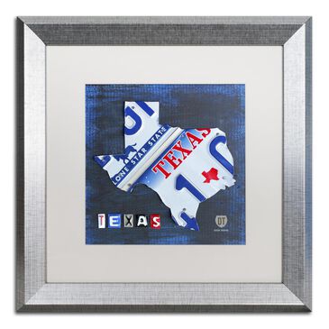 Timberlake 16" x 16" Texas License Plate Map Art in White Matting and Silver Frame, , large