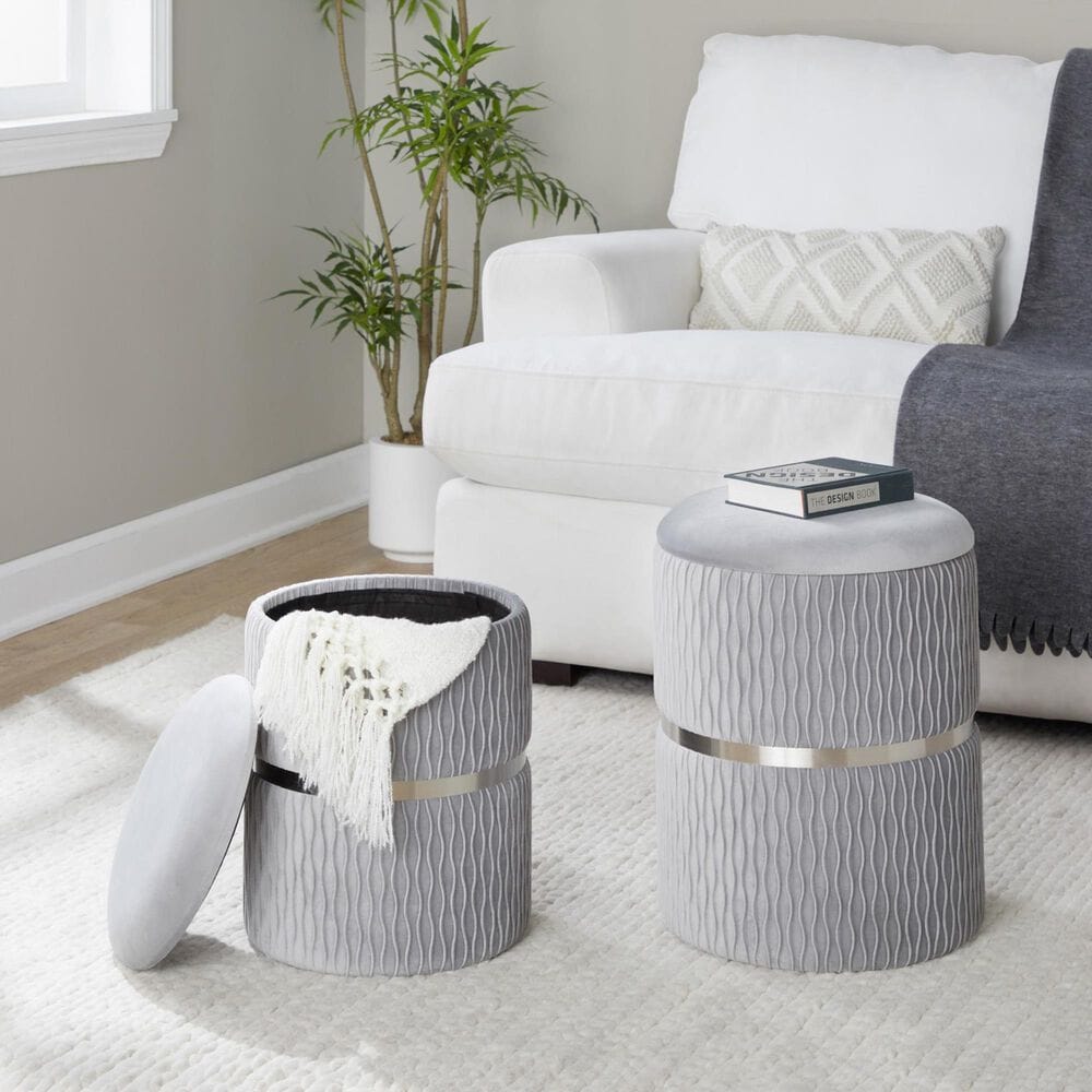 Lumisource Cinch 2-Piece Nesting Ottoman Set in Silver, , large