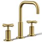 Kohler Purist Widespread Bathroom Sink Faucet with Cross Handles and High Gooseneck Spout in Vibrant Brushed Moderne Brass, , large