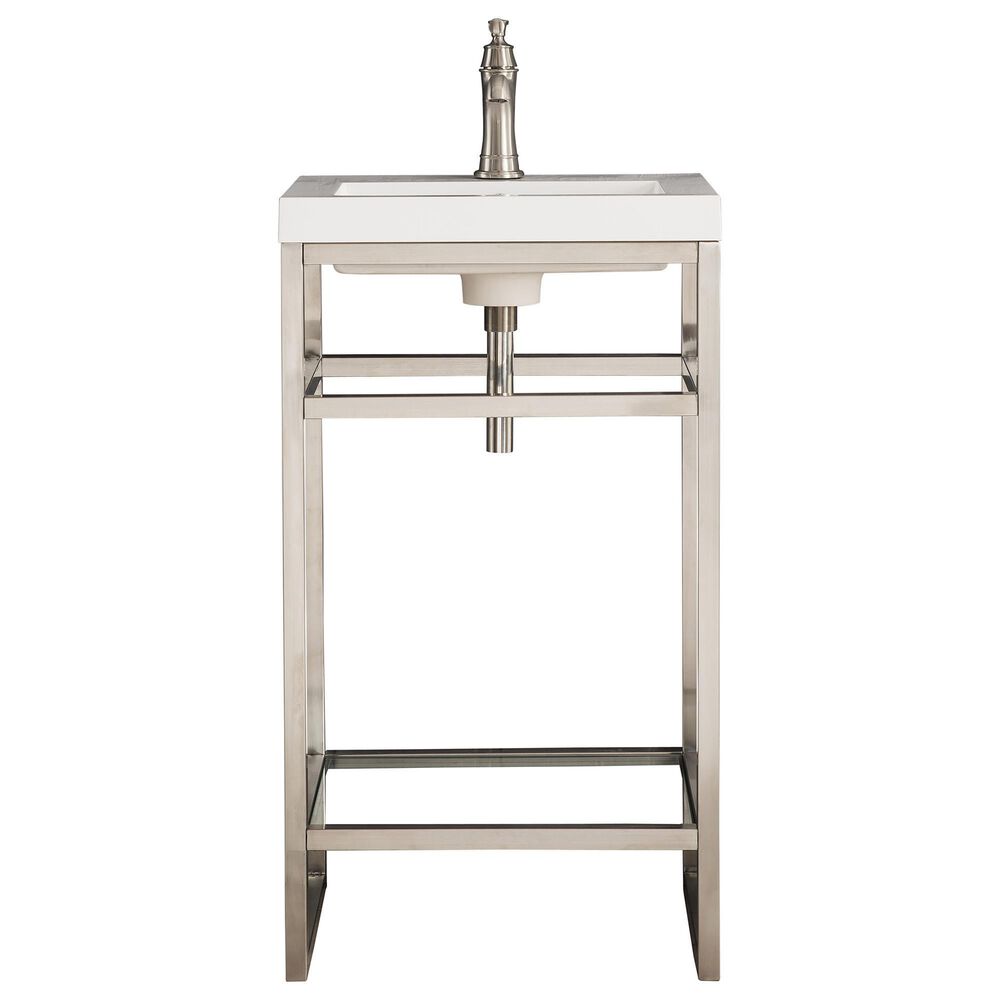 James Martin Vanities Boston 20" Single Bathroom Vanity in Brushed Nickel with 3 cm White Glossy Resin Countertop and Rectangular Sink, , large