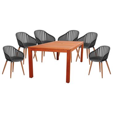 Amazonia Alama and Cannes 7-Piece Patio Dining Set with Faux Wood Leg Chair in Brown and Black, , large