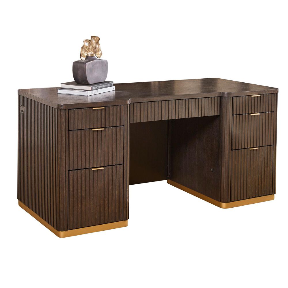 Riva Ridge Rylan Executive Desk in Dark Roast and Champagne, , large