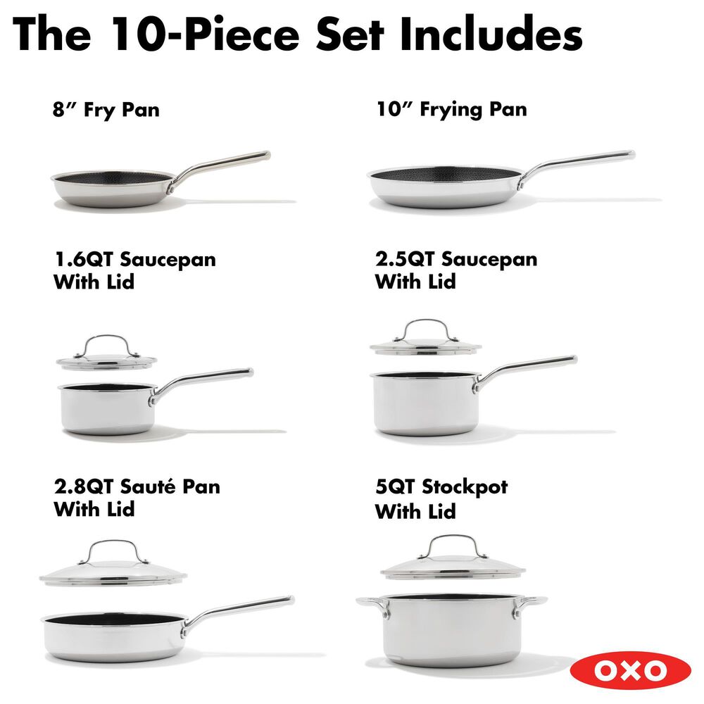 Green Pan Trident Hybrid 10-Piece Nonstick Cookware Set in Stainless Steel, , large
