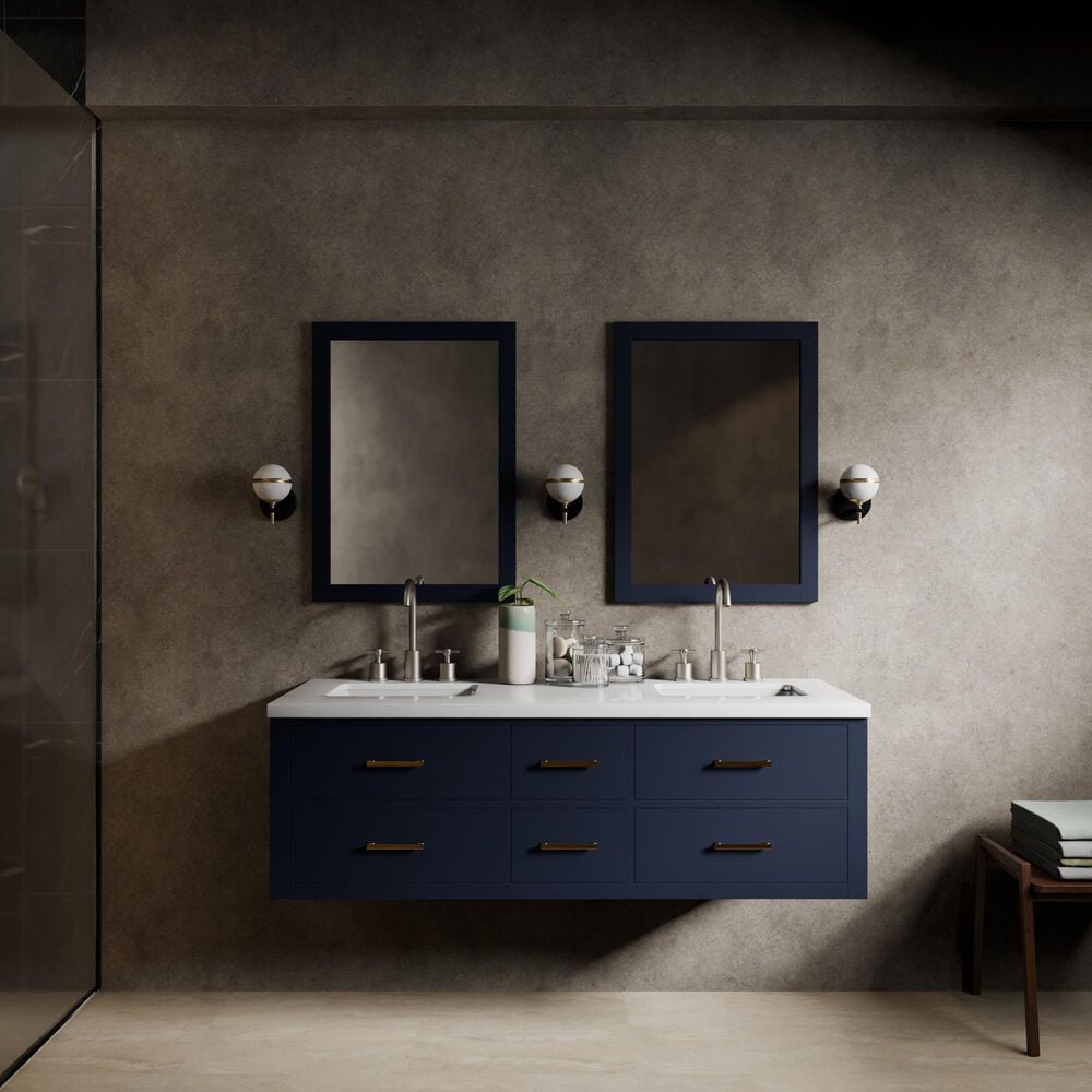 Lexora Home Castor 60" Double Bathroom Vanity in Blue with 2 cm White Cultured Marble Top and Rectangular Sinks, , large