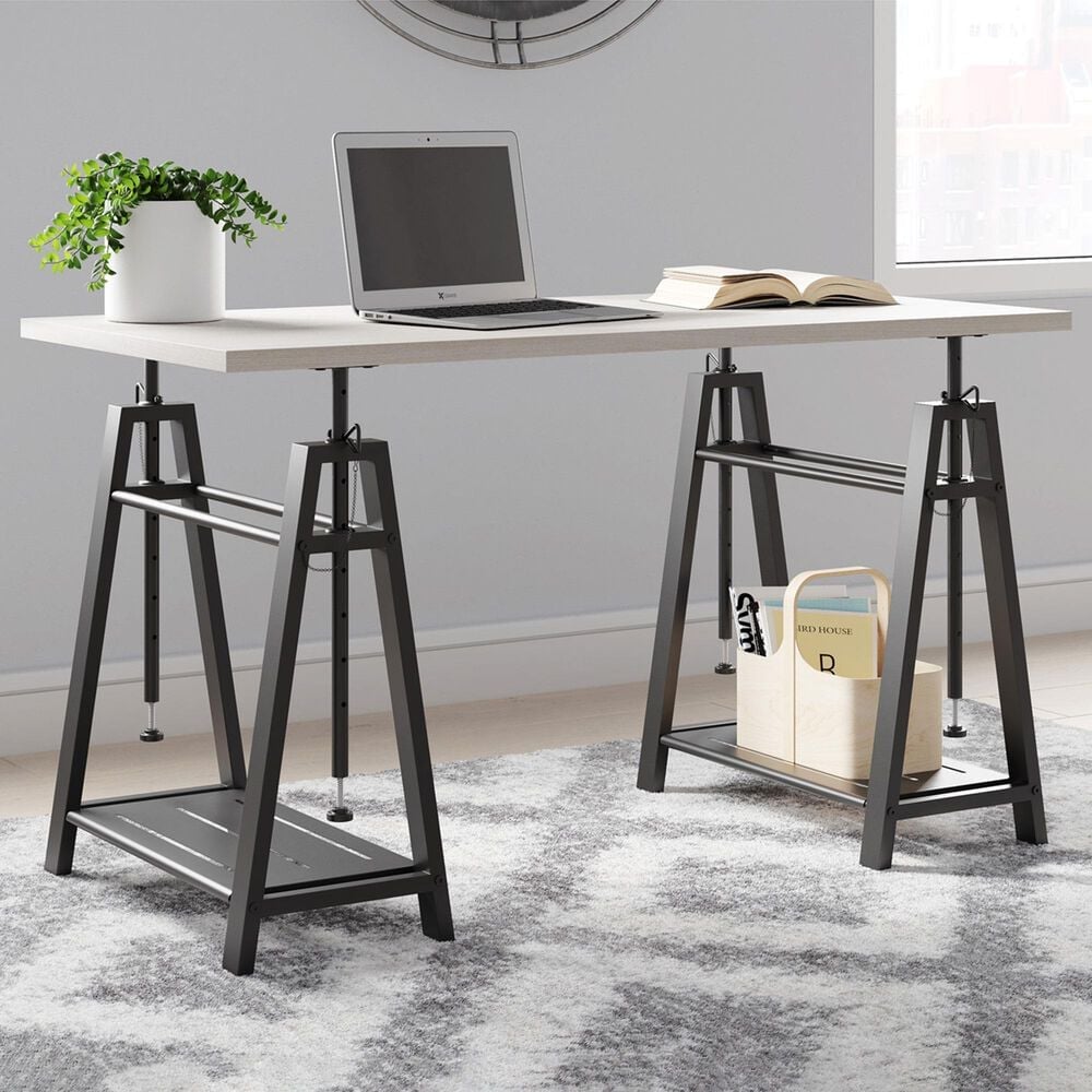 Ashley Bayflynn Adjustable Height Desk in Gunmetal and Whitewashed, , large