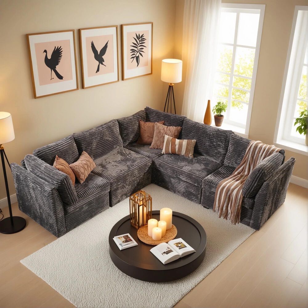 HOMLUX 5-Piece Mod Sectional with Chaise in Gray, , large