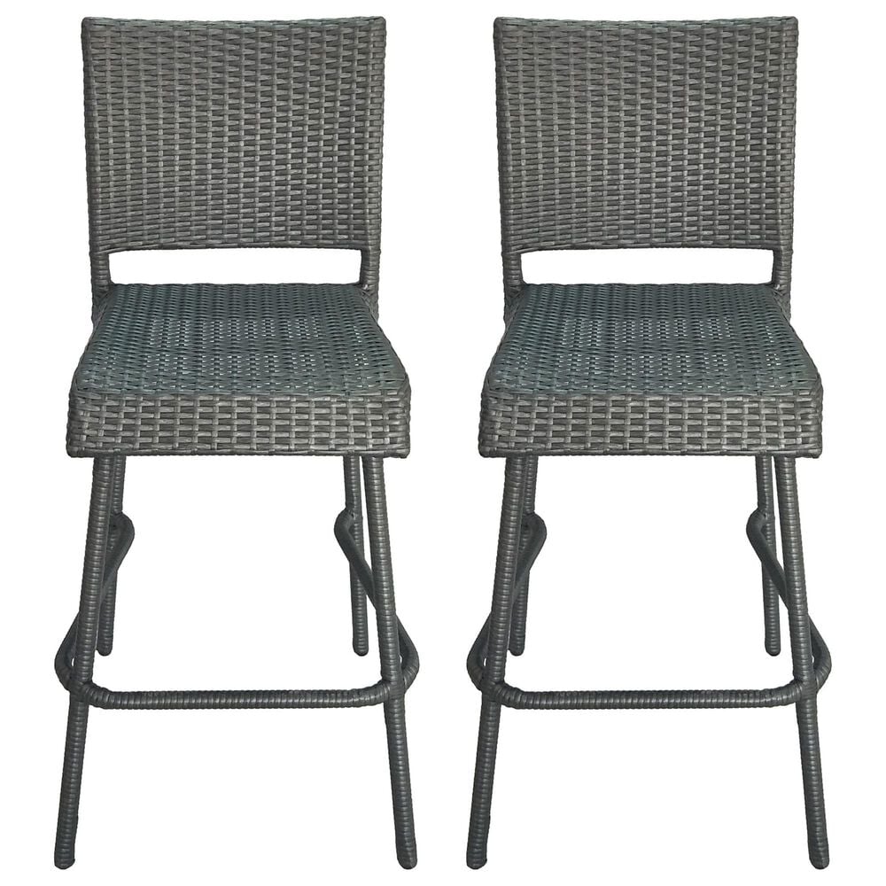 Hearth and Haven Outdoor Rattan Armless Barstool in Grey (Set of 2), , large