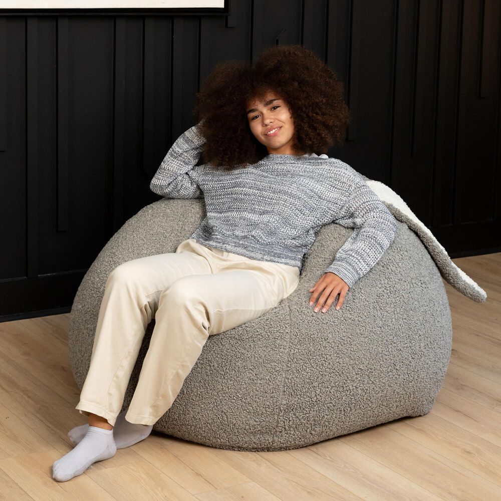 Jaxx HopSeat Bunny Oval Shaped Large Bean Bag Chair in Smoke, , large