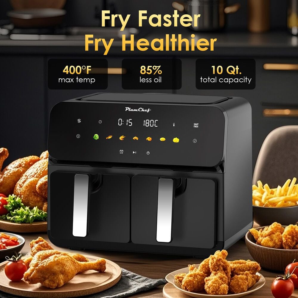 HOMLUX 10 Qt Dual Air Fryer with SyncCook in Black, , large