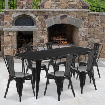 Flash Furniture 7-Piece Metal Table Set in Black, , large