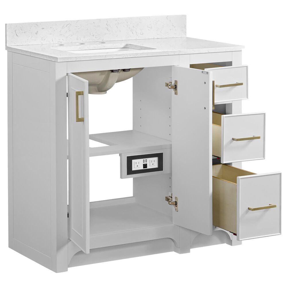 37B Lucerne 36" Single Bathroom Vanity Cabinet in Bright White with Marble Top and Backsplash, , large