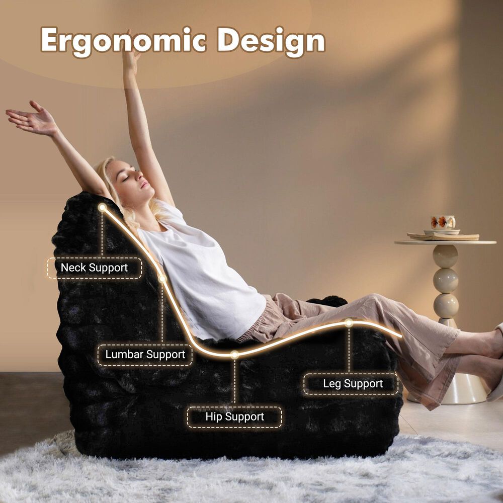 HOMLUX Togo Sofa Bean Bag Chair in Black, , large