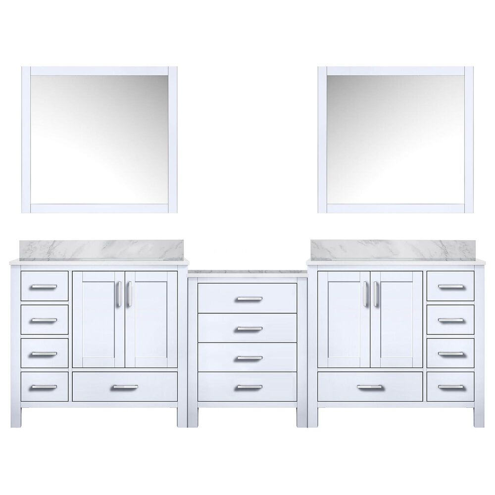 Lexora Home Coraline 92&quot; Double Bathroom Vanity in Dark Grey with White Carrara Marble Top, Rectangular Sinks and 34&quot; Mirrors, , large