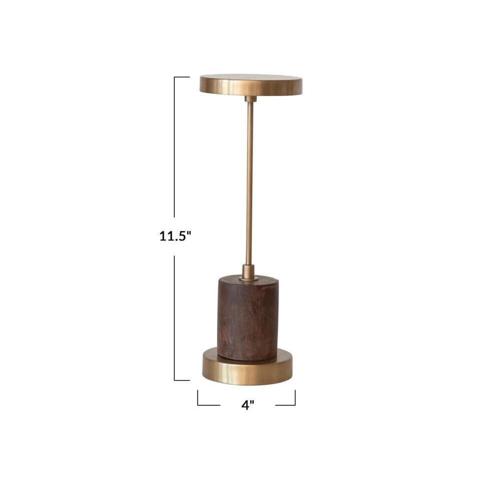 Teak Interiors Metal &amp; Mango Wood LED Touch Table Lamp, , large